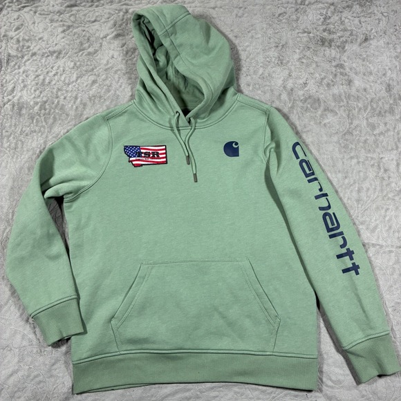 Carhartt Tops - Carhartt Women Hoodie Size L Sage Green Relaxed Fit Montana Patch Workwear